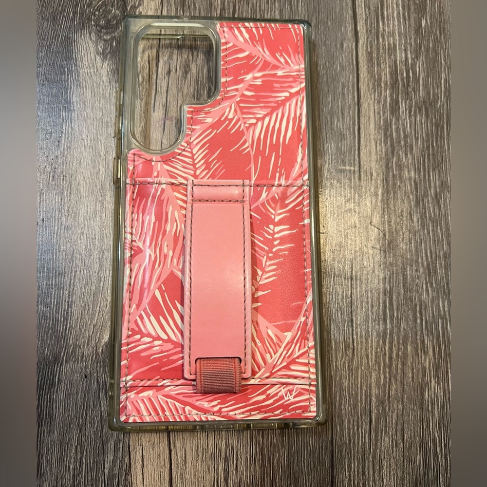 Walli Samsung S23 Ultra Wallet Phone Case in Pink Palms Print Vegan Leather